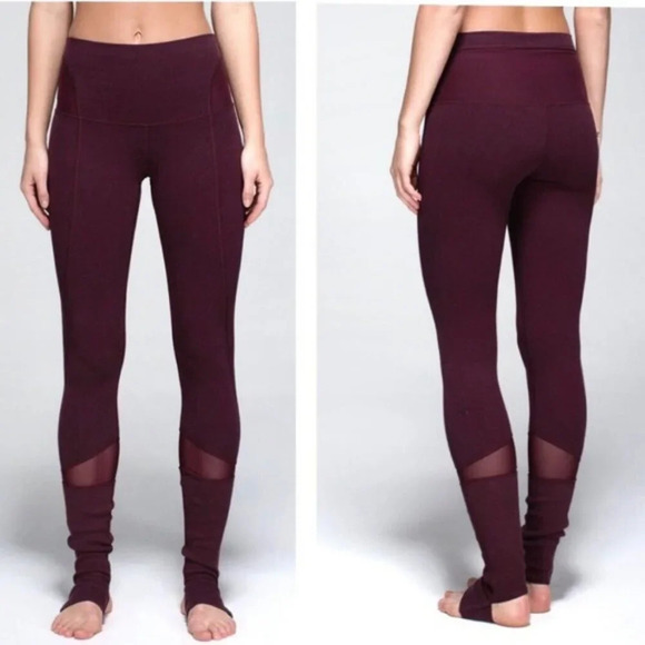 Lululemon Devi Maroon Stirrup Foot Strap Mesh High Waist Yoga Pants Leggings 2